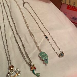 Silver Heart and Mermaid Pendant Necklace